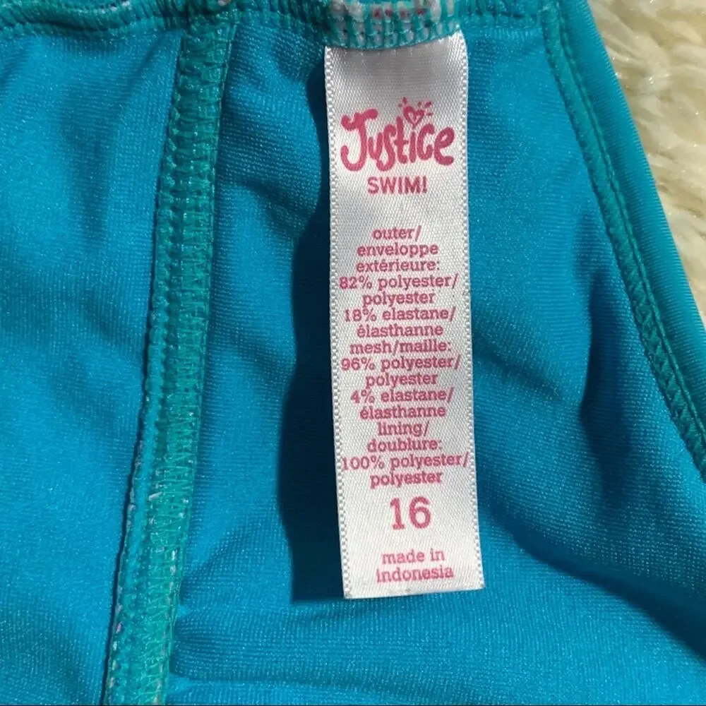 Justice Girls Swim Tank Blue and Geometric Print